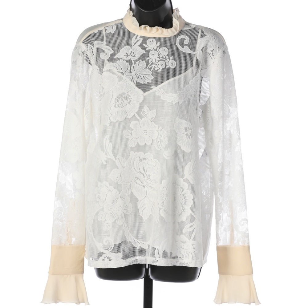 See By Chloe White Lace Blouse with Cream Cuffs